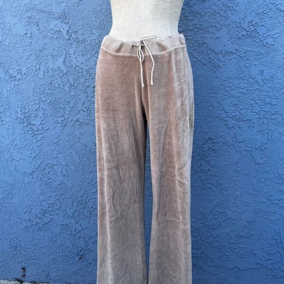 Y2k Velour Track Pants Beige Size Medium 2000s Wide leg Esprit lounge wear - Picture 1 of 12